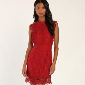 Lulu's My Sweetheart Red Lace Mini Dress M